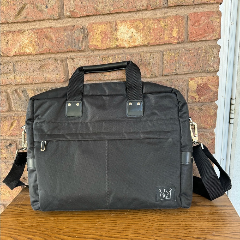 Black Briefcase with Durable Fabric and Detachable Strap